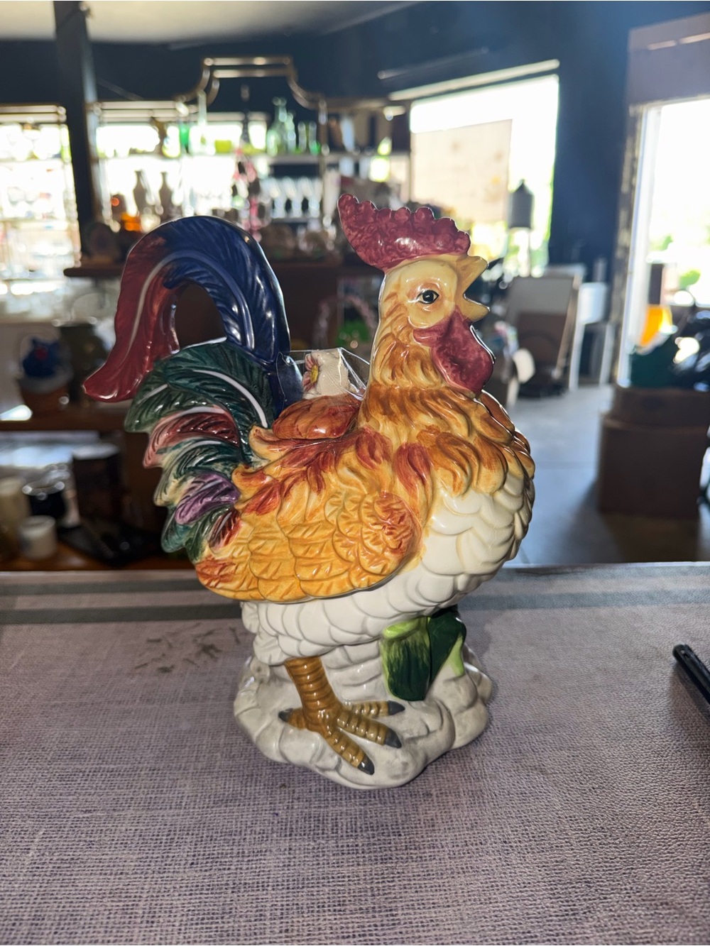 Vintage Cracker Barrel Colorful Ceramic Rooster tea pot